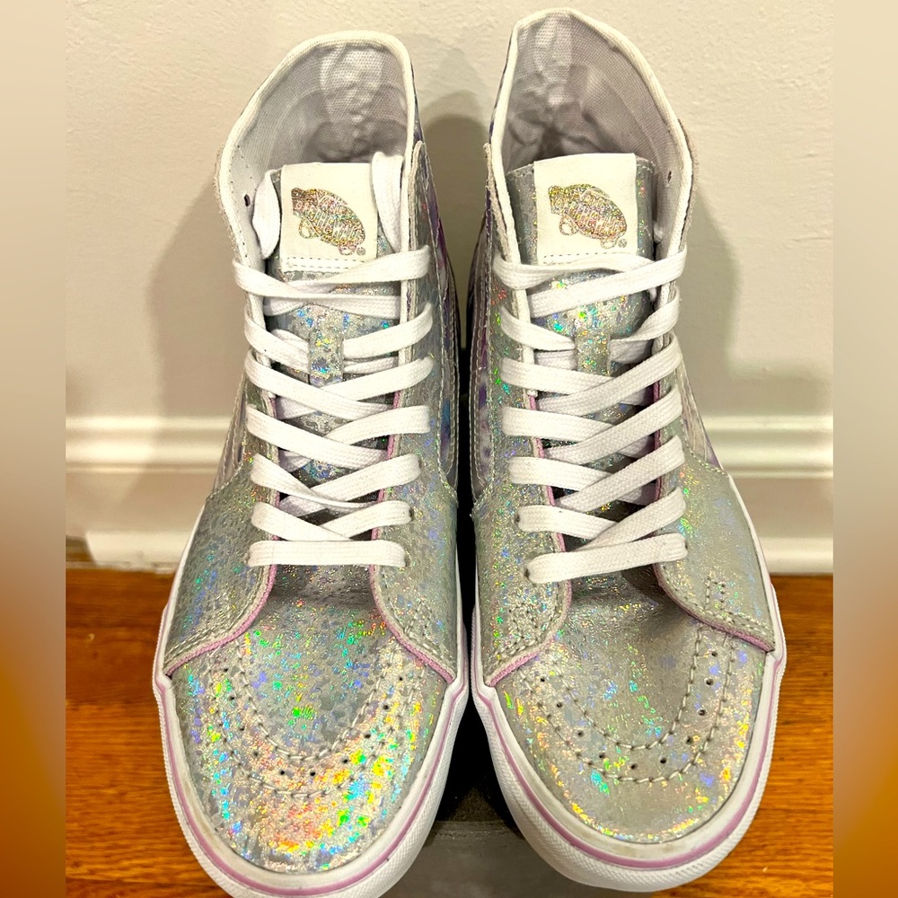 Vans Sk8 Hi Festival Platforms w butterflies and silver, NEVER WORN, size 9